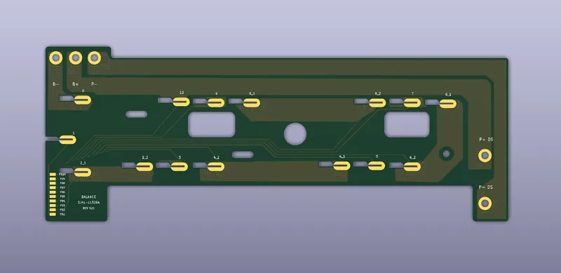 KiCad-render van de reconstructie, recht van boven